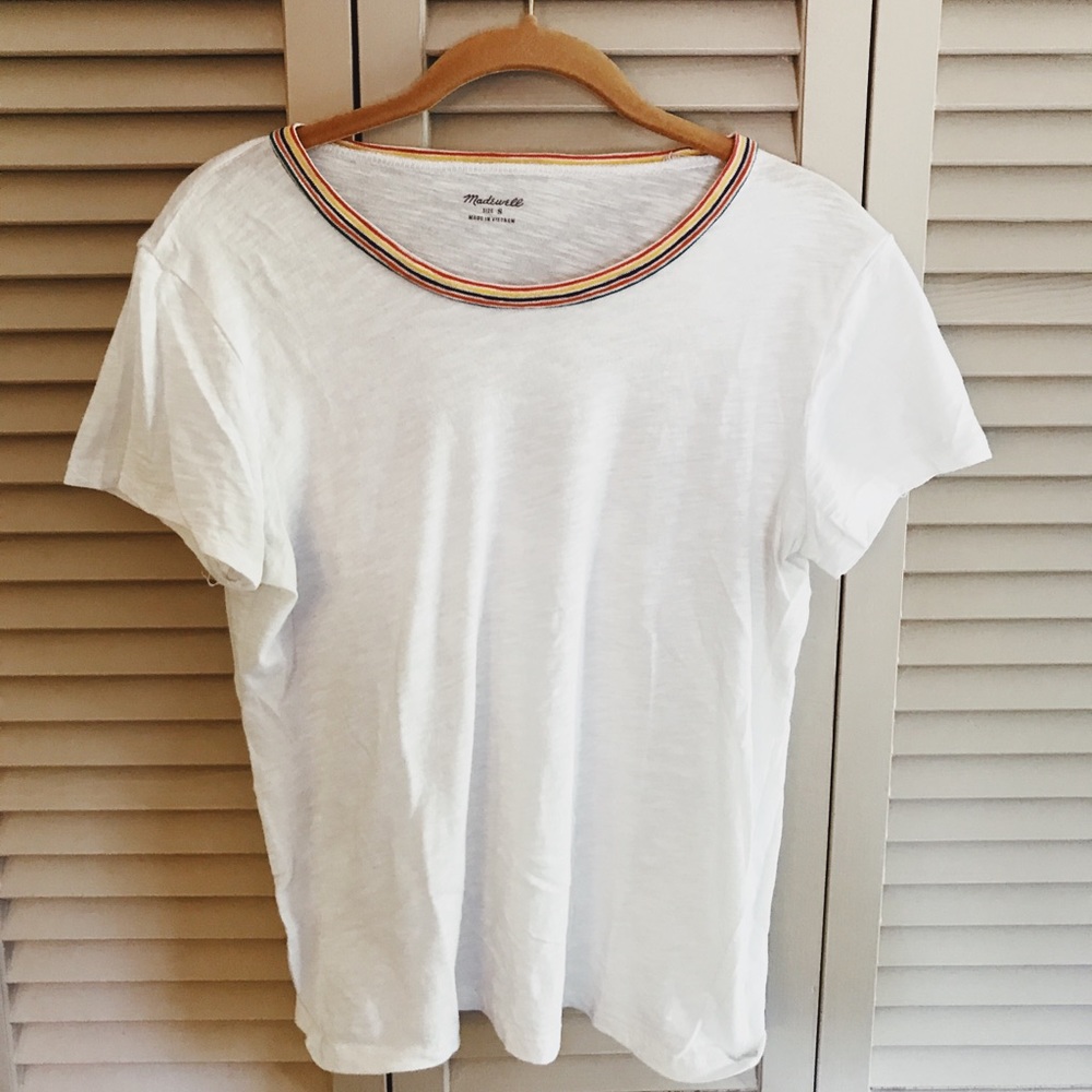 Whisper Cotton Rainbow Ringer Crewneck Tee- Small